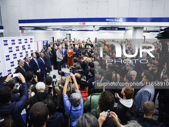 Matteo Salvini attends the inauguration during the opening of the entire section of the Metropolitana M4 Blu Line from San Cristoforo to Lin...