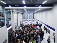 A moment occurs during the inauguration of the entire section of the Metropolitana M4 Blu Line from San Cristoforo to Linate in Milan, Italy...