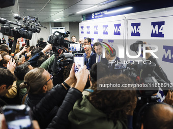 Matteo Salvini and Giuseppe Sala attend the inauguration during the opening of the entire section of the Metropolitana M4 Blu Line from San...