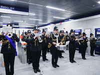 A moment occurs during the inauguration of the entire section of the Metropolitana M4 Blu Line from San Cristoforo to Linate in Milan, Italy...