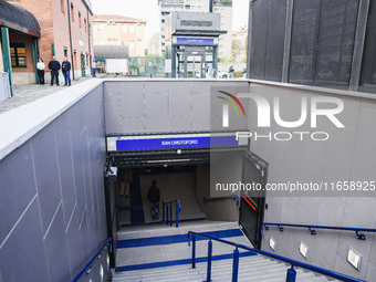 A moment occurs during the inauguration of the entire section of the Metropolitana M4 Blu Line from San Cristoforo to Linate in Milan, Italy...