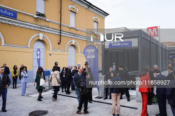 A moment occurs during the inauguration of the entire section of the Metropolitana M4 Blu Line from San Cristoforo to Linate in Milan, Italy...