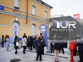 A moment occurs during the inauguration of the entire section of the Metropolitana M4 Blu Line from San Cristoforo to Linate in Milan, Italy...