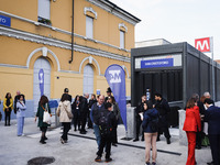 A moment occurs during the inauguration of the entire section of the Metropolitana M4 Blu Line from San Cristoforo to Linate in Milan, Italy...