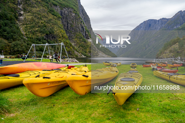 A view of Kayak in Gudvangen, Norway, on September 17, 2024. The village of Gudvangen is a popular tourist destination and is located at the...