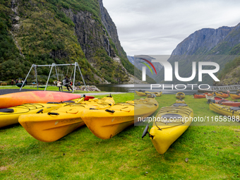 A view of Kayak in Gudvangen, Norway, on September 17, 2024. The village of Gudvangen is a popular tourist destination and is located at the...