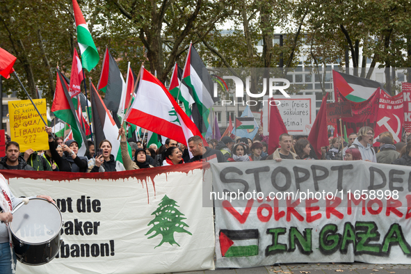 A thousand people take part in the big protest against the Israel attack on Gaza and Lebanon in Cologne, Germany, on October 12, 2024. 