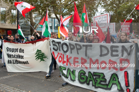 A thousand people take part in the big protest against the Israel attack on Gaza and Lebanon in Cologne, Germany, on October 12, 2024. 