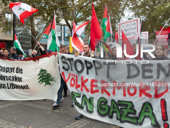 A thousand people take part in the big protest against the Israel attack on Gaza and Lebanon in Cologne, Germany, on October 12, 2024. (