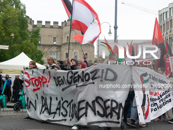 A thousand people take part in the big protest against the Israel attack on Gaza and Lebanon in Cologne, Germany, on October 12, 2024. (