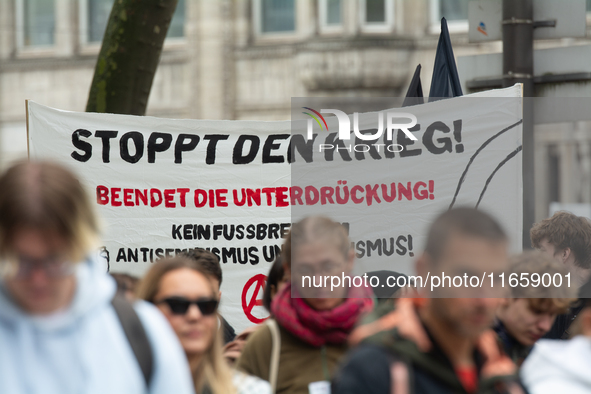 A thousand people take part in the big protest against the Israel attack on Gaza and Lebanon in Cologne, Germany, on October 12, 2024. 