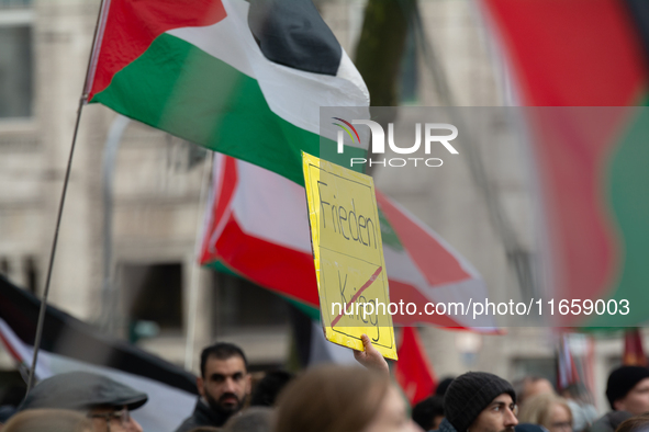 A thousand people take part in the big protest against the Israel attack on Gaza and Lebanon in Cologne, Germany, on October 12, 2024. 