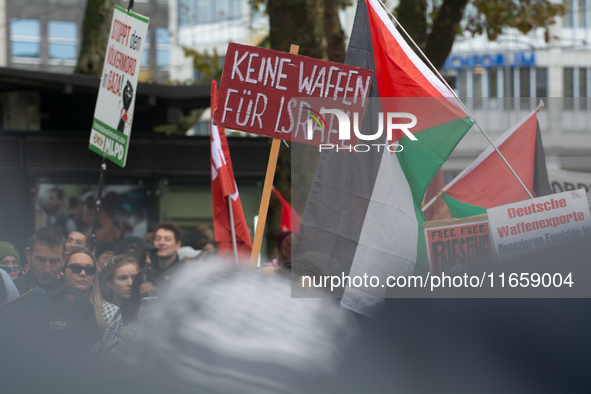 A thousand people take part in the big protest against the Israel attack on Gaza and Lebanon in Cologne, Germany, on October 12, 2024. 