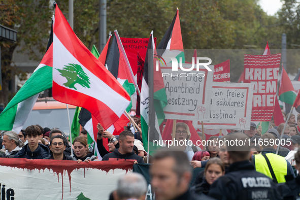 A thousand people take part in the big protest against the Israel attack on Gaza and Lebanon in Cologne, Germany, on October 12, 2024. 