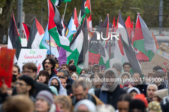 A thousand people take part in the big protest against the Israel attack on Gaza and Lebanon in Cologne, Germany, on October 12, 2024. 