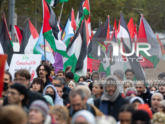 A thousand people take part in the big protest against the Israel attack on Gaza and Lebanon in Cologne, Germany, on October 12, 2024. (