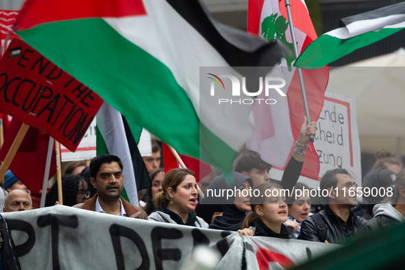 A thousand people take part in the big protest against the Israel attack on Gaza and Lebanon in Cologne, Germany, on October 12, 2024. 