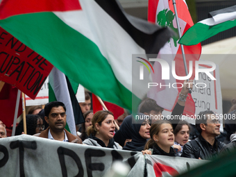 A thousand people take part in the big protest against the Israel attack on Gaza and Lebanon in Cologne, Germany, on October 12, 2024. (