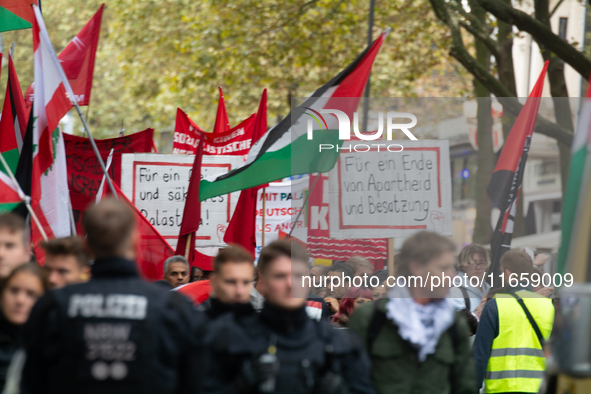 A thousand people take part in the big protest against the Israel attack on Gaza and Lebanon in Cologne, Germany, on October 12, 2024. 