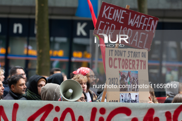 A thousand people take part in the big protest against the Israel attack on Gaza and Lebanon in Cologne, Germany, on October 12, 2024. 