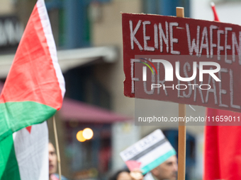 A thousand people take part in the big protest against the Israel attack on Gaza and Lebanon in Cologne, Germany, on October 12, 2024. (