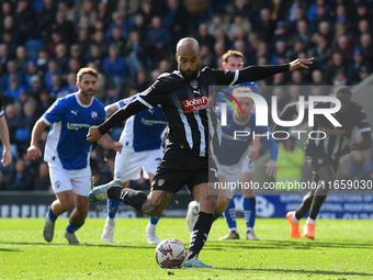 David McGoldrick of Notts County takes a penalty during the Sky Bet League 2 match between Chesterfield and Notts County at the SMH Group St...