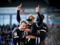 David McGoldrick of Notts County celebrates with his teammates after scoring a goal during the Sky Bet League 2 match between Chesterfield a...