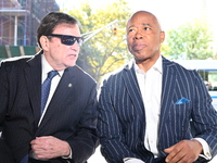 Mayor of New York City Eric Adams (Right) and Interim NYPD Police Commissioner Tom Donlon (Left) attend a street co-naming in memory of Dete...