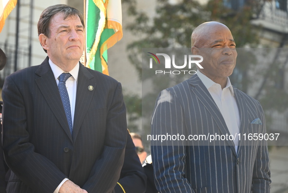 Mayor of New York City Eric Adams (Right) and Interim NYPD Police Commissioner Tom Donlon (Left) attend a street co-naming in memory of Dete...