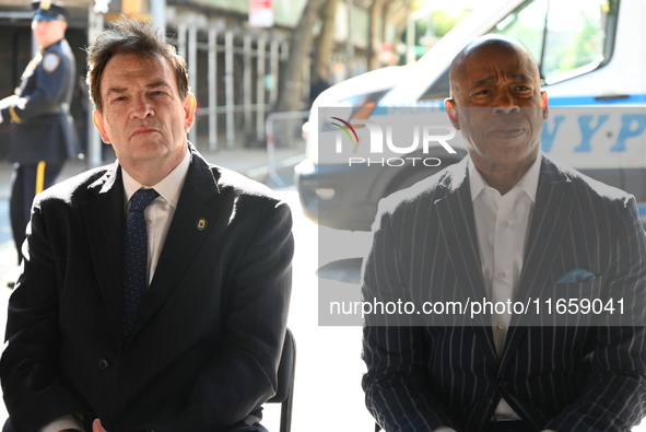 Mayor of New York City Eric Adams (Right) and Interim NYPD Police Commissioner Tom Donlon (Left) attend a street co-naming in memory of Dete...