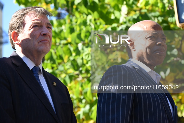 Mayor of New York City Eric Adams (Right) and Interim NYPD Police Commissioner Tom Donlon (Left) attend a street co-naming in memory of Dete...