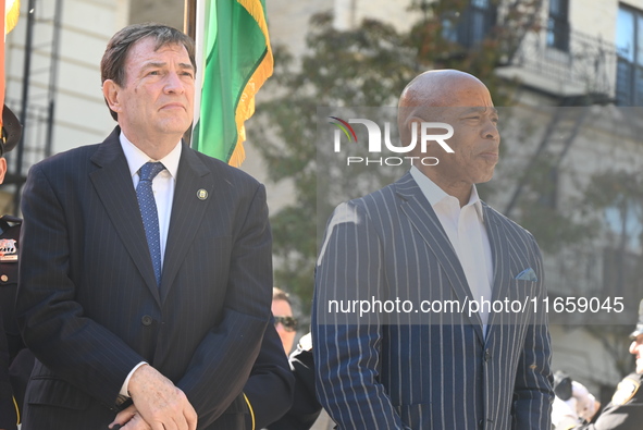 Mayor of New York City Eric Adams (Right) and Interim NYPD Police Commissioner Tom Donlon (Left) attend a street co-naming in memory of Dete...