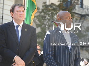 Mayor of New York City Eric Adams (Right) and Interim NYPD Police Commissioner Tom Donlon (Left) attend a street co-naming in memory of Dete...