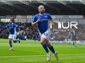 Paddy Madden of Chesterfield celebrates after scoring a goal to make it 1-0 during the Sky Bet League 2 match between Chesterfield and Notts...