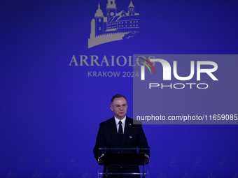 Polish President Andrzej Duda attends the meeting of the presidents of the Arraiolos group at Wawel Castle in Krakow, Poland, on October 11,...