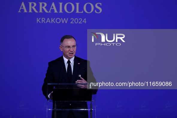 Polish President Andrzej Duda attends the meeting of the presidents of the Arraiolos group at Wawel Castle in Krakow, Poland, on October 11,...