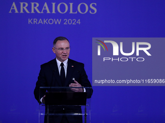 Polish President Andrzej Duda attends the meeting of the presidents of the Arraiolos group at Wawel Castle in Krakow, Poland, on October 11,...