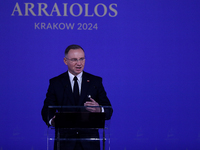 Polish President Andrzej Duda attends the meeting of the presidents of the Arraiolos group at Wawel Castle in Krakow, Poland, on October 11,...