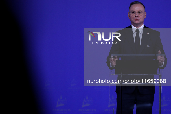 Polish President Andrzej Duda attends the meeting of the presidents of the Arraiolos group at Wawel Castle in Krakow, Poland, on October 11,...