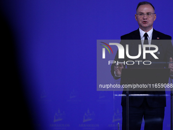 Polish President Andrzej Duda attends the meeting of the presidents of the Arraiolos group at Wawel Castle in Krakow, Poland, on October 11,...