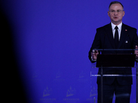 Polish President Andrzej Duda attends the meeting of the presidents of the Arraiolos group at Wawel Castle in Krakow, Poland, on October 11,...