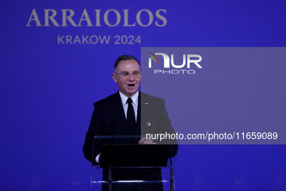 Polish President Andrzej Duda attends the meeting of the presidents of the Arraiolos group at Wawel Castle in Krakow, Poland, on October 11,...