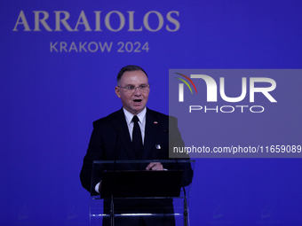 Polish President Andrzej Duda attends the meeting of the presidents of the Arraiolos group at Wawel Castle in Krakow, Poland, on October 11,...