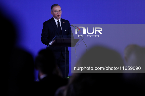 Polish President Andrzej Duda attends the meeting of the presidents of the Arraiolos group at Wawel Castle in Krakow, Poland, on October 11,...