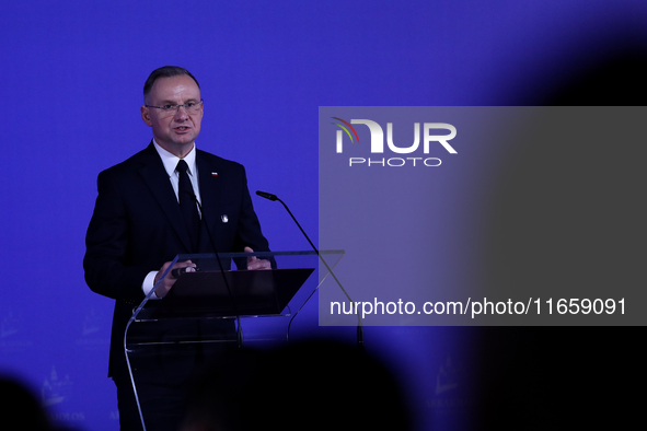 Polish President Andrzej Duda attends the meeting of the presidents of the Arraiolos group at Wawel Castle in Krakow, Poland, on October 11,...