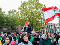 Around two hundred people march along the city center of Nijmegen, Netherlands, on October 12, 2024, to show their support for Palestine and...