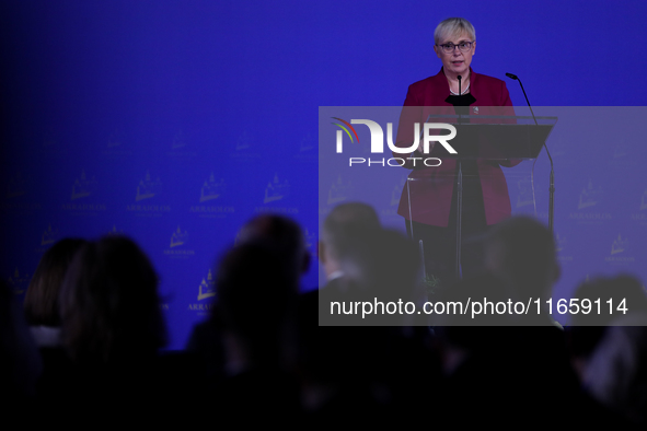 Slovenian President Natasa Pirc Musar attends the meeting of the presidents of the Arraiolos group at Wawel Castle in Krakow, Poland, on Oct...