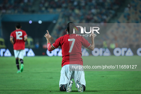 Mahmoud Ahmed of Egypt celebrates after he scores the first goal during the Africa Cup of Nations Qualifiers 2025 match number 61 between Eg...