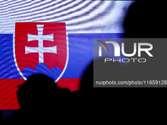 The Slovakia flag is with people during the meeting of the presidents of the Arraiolos group at Wawel Castle in Krakow, Poland, on October 1...