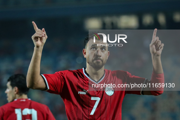 Mahmoud Ahmed of Egypt celebrates after he scores the first goal during the Africa Cup of Nations Qualifiers 2025 match number 61 between Eg...